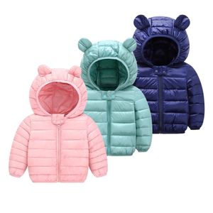 Vinter baby flickor jacka barn pojkar lätta ner rockar med öron hoodie vårflicka kläder spädbarn barnkläder för kappa 211203
