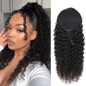 Human Hair Ponytail Hårstycken Klipp i High Afro Kinky Curly 160g Drawstring Ponytails Förlängning för svarta kvinnor