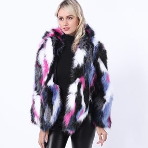 Jaqueta de couro de pele sintética multicolorida de inverno feminina quente casaco curto jaquetas soltas femininas engrossar moda 211207