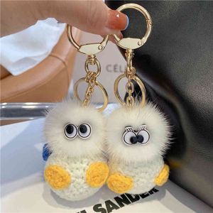 Real Mink Fur Ball Duckling Car Key Chain Pendant Cartoon Plush Fashion Bag Gift