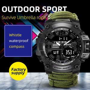 Addor Män Militärkompass Armbandsur tendera Vattentät Whistel Stopwatch Väckarklocka Utomhus Sport Digital Watch 210728