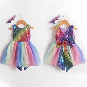 Dzieciak Suknie Dla Dziewczyn Blask Rainbow Dress Little Girl Odzież Boże Narodzenie Odzież Newborn Birthday Party Cekiny Ball Suknia Girl Q0716