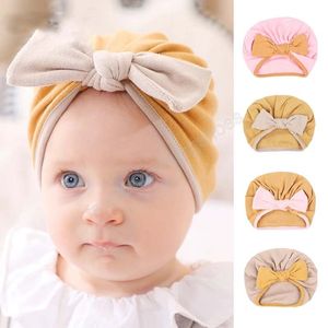 Bows Bebek Şapka Yumuşak Pamuk Yenidoğan Kız Erkek Bonnet Şapka Türban Sonbahar Kış Bebek Yürüyor Bere Cap Headwraps