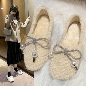 Indoor Women Cotton Shoes Pinstripe Winter Warm Plush Non-slip Home Women Fur Slippers Nonslip Indoor Bedroom Ladies Furry Shoes Y0907