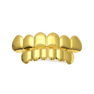 Mens Gold Plated Top and Bottom Denti Grillz Set Gold Denti Griglie 2018 Nuovi gioielli Hip Hop da uomo di alta qualità