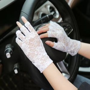 Short Fingerless Gloves Summer Thin Mitten Sexy Flower Lace Mittens Lady Jacquard Driving Glove