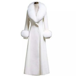 Plus size 3XL!White Woolen Coat Women Overcoat Korean Autumn Fur Collar Warm Long Wool Coat Fashion Winter Jacket Women