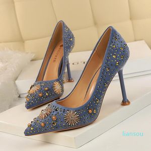 Dress Shoes Women 9.5cm High Heels Pointed Toe Fetish Pumps Lady Elegant Wedding Green Prom