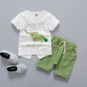 Vestiti del neonato Estate Marchio di abbigliamento infantile Elefante T-shirt a maniche corte Top Pantaloni a righe Bambini Bebes Tute da jogging G1023