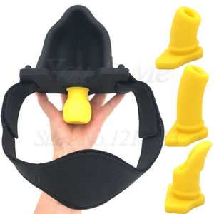 Silicone piss urinal mun gag bondage huvud sele bälte med 4pcs gag boll slav bdsm sexleksaker för vuxna spel erotiska sexleksaker y18100803