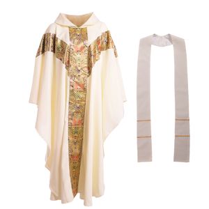 Priest Costumes Holy Church Vestments Clergy Chasuble Catholic Apparel Robe Set Cross Embroidered Stole Workship White Purple Red Green