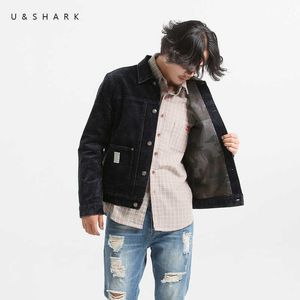 Ushark Spring autumnavy Cordurooyジャケットコートビンテージスタイルの綿のオーバーコート男性ブランドの服カジュアルジャケットアウターウェア男性210603