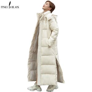 Pinkyisblack X-Long Parkas Parkas мода зимняя куртка женская повседневная толстая толщина хлопчатобумажная пальто теплая внешняя одежда 211013