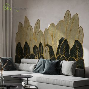 Golden green leaves stickers home living room sofa TV background wall decor bedroom decoration self-adhesive sticker 210310