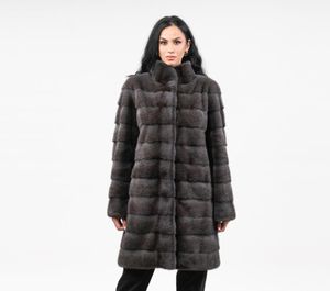 Женский меховой меховой из искусственной натуральной норки пальто женщины зимняя длинная куртка съемный рукав регулируемый длина одежды настроен