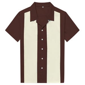 Men Shirt Short Sleeve Summer Rockabilly Bowling Cotton Casual s Vintage Printed Splicing Camisa Masculina S-3XL 210809