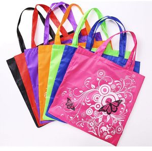 DHL100pcs Shopping Bags Women Polyester Oxford Floral Prints Large Capacity Foldable Handbag Mix Color