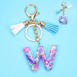 Tassel chaveiro anéis inglês alfabeto chaveiro para mulheres jóias a-z letras simples nome simples diy resina glitter keyring luxo casal presente presente