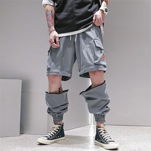 Mężczyźni Moda Streetwear Męskie Spodnie Jogger Młodzież Przypadkowy Jesień Długość Długość Cargo Spodnie Luźne Zdejmowane Spodnie Nogi Drop 211119 \ t