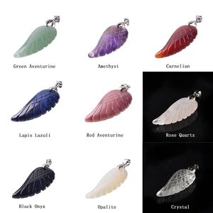 SEVENSTONE earrings necklace keychain Jewelry set Carved Gemstone Crystal Healing Reiki Chakra Charm Angel Wing Pendant Necklaces