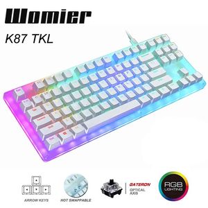 Ключ Womier 87 K87 Hot Sparible RGB Gaming Mechanical Keyboard 80% прозрачный стеклянный Gateron Switch с кристаллическим основанием