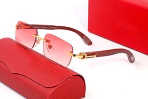 赤いブランドサングラスデザイナー女性メンズサングラスリムレス木フレーム男性バッファローホーンメガネビンテージ竹木製デザイン眼鏡マスコリノと箱