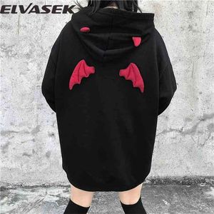 Våren höst kvinnor sweatshirts high street hajuku söta hoodies punk gotiska djävulen horn chic hooded pullover lös svett ca6865 210721