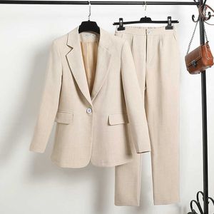 Små kostym byxor högkvalitativt kontor arbete slitage höst och vinter slim damer plaid jacka casual byxor 210527
