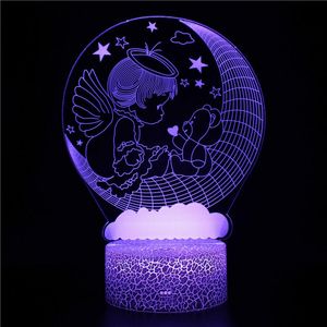 Night Lights Angel 3D Lamp Illusion Light 7 Color Changing Led Table Bedroom Decoration Christmas Gifts For Kids Girls