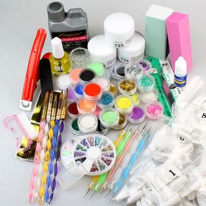 Full Acrylic 3D Nail Art Powder Kit Liquid Brush buffer 500 Tips Oil color Glitter wheel Lace Files Glue Brushs Decoration DIY Tool set