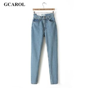 Gcarol Kobiety Wysokiej talii Denim Dżinsy Vintage Slim Mom Style Ołówek Jakość Podstawowe Spodnie dla 4 Sezon 210708