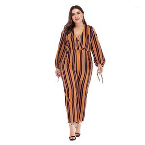 Mulheres Roupas V-Pescoço Jumpsuit Calças Autumn Loose Plus Size Macacões Macacões Jumpsuits ROQUINAS L-4XL Mulheres