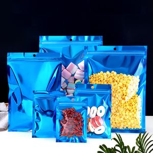 1000Pcs/Lot Blue Resealable Smell Proof Flat Zipper Lock Aluminum Foil Bag Clear Front Hang Hole Packing Bag for Food Storage