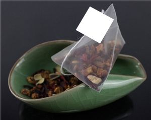5,5 * 7 см Биоразлагаемые нетканые пирамиды чайные пакетики фильтры нейлоновые чайные пакеты одна строка с этикеткой прозрачный пустой чай