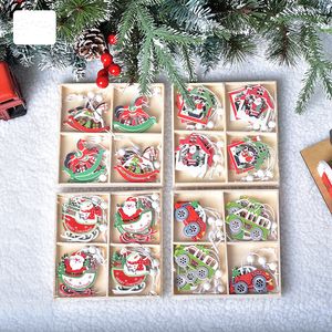 Christmas decorations wooden painted pendants tree pendant boxed gifts window scene layout