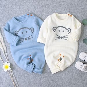 Autumn Cute Infant Baby Knitted Bear Romper Newborn Infant Baby Boy Girl Long Sleeve Rompers Jumpsuit Outfits Clothes 210226