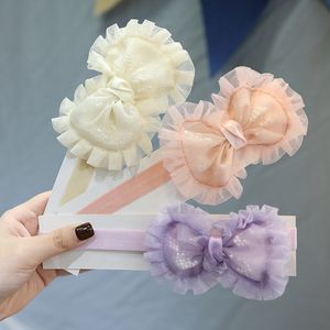 Spring summer Children's hair Accessories Fairy girls Lace Falbala bow hairbands kids sweet Princess elastic Head Band D259