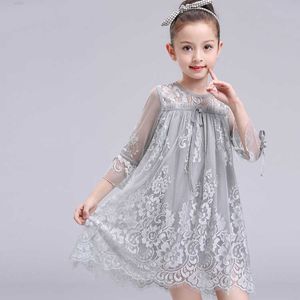 Wedding Girls Ball Gowns Hallowing Lace Flower Dress Princess Summer Middle Sleeve Rustic Floral Clothing 210529