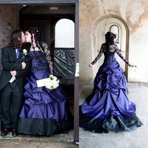 Colorful Dresses Vintage Lace Long Sleeves Organza Satin Tiered Ruffles Ruched Custom Made Corset Back Wedding Gown Vestido De Novia