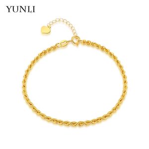 YUNLI Real 18K Gold Twisted Bracelet Simple Style Pure AU750 Adjustable Hemp Rope Chain for Women Fine Jewelry Gift