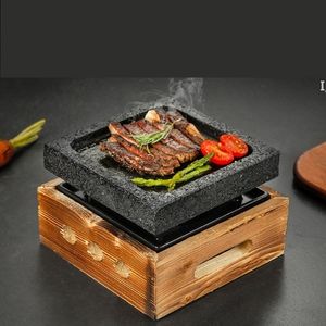 ミニバーベキューグリルテーブルバーベキュー溝ロックベーキングパン鉄板焼きステーキプレート高温スレートBBQプレートRRF12835