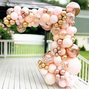 96pcs Morandi Peach Balloons Arch Garland Kit Chrome Gold Rose Gold 4D Ballon para casamento Decoração de festa do chá de bebê 220225