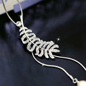 2021 Luxurious Crystal Feather Jewelry Women's Autumn and Winter Long Sweater Chain Pendant Statement Necklace