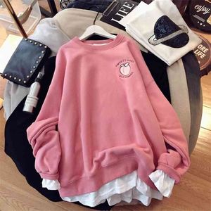 Felpe con cappuccio autunno e inverno per donna Sweatshirrt ispessita stile coreano Donna Tenere al caldo Abbigliamento kawaii oversize di grandi dimensioni 210803