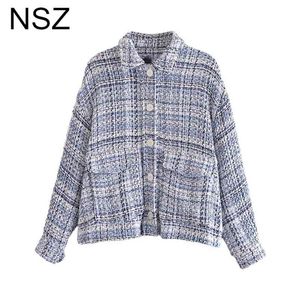 NSZ Dames Oversized Tweed Plaid Shirt Jas Losse Dames Gecontroleerd Overshirt Mode Jas Bovenkleding Lente