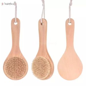 Dry Bath Body Brush Back Scrubber Anti-slip Short Wooden Handle Natural Bristles Shower Exfoliating Massager FY5312 B0623x1