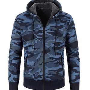 Men Hooded Sweatercoat Thicker Warm Camouflage Cardigan Sweaters New Male Winter Casual Cardigans Hoodies Slim Fit Cardigans 3XL Y0907
