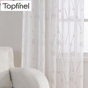 Embroidered White Sheer Curtain for Living Room Bedroom Abstract Pattern Window Tulle Kitchen Small Window Curtain Drapes 210712