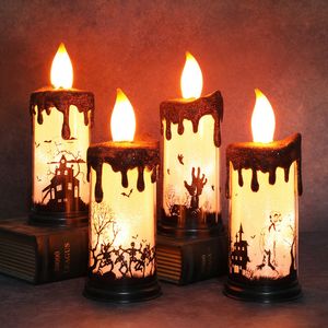 Articoli per feste Lampada a candela LED Candeliere di Halloween Decorazione da tavolo Decorazione leggera con teschio fantasma per la casa