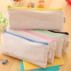 2021 Zipper Pencil Pen Bags White Canvas Blank Plain Stationery Cases Clutch Organizer Bag Gift Storage Pouch
